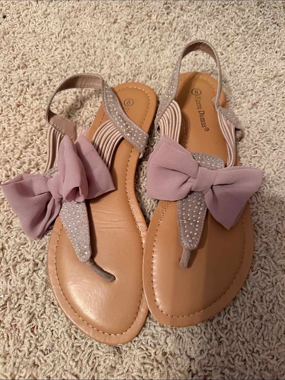 Pierre Dumas Blush Pink Bow Rhinestone Slingback Sandals